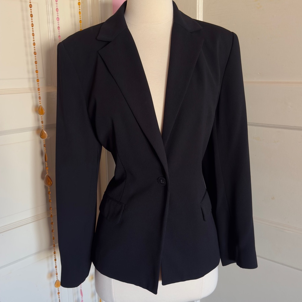 Charter Club Black Tailored Blazer Size 10 One Button Career Workwear